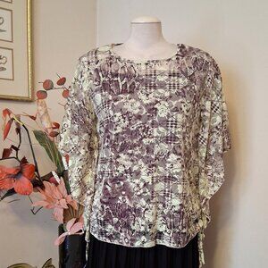 NEW 2-piece Purple White Floral Printed Lace Blouse & Purple Camisole 12